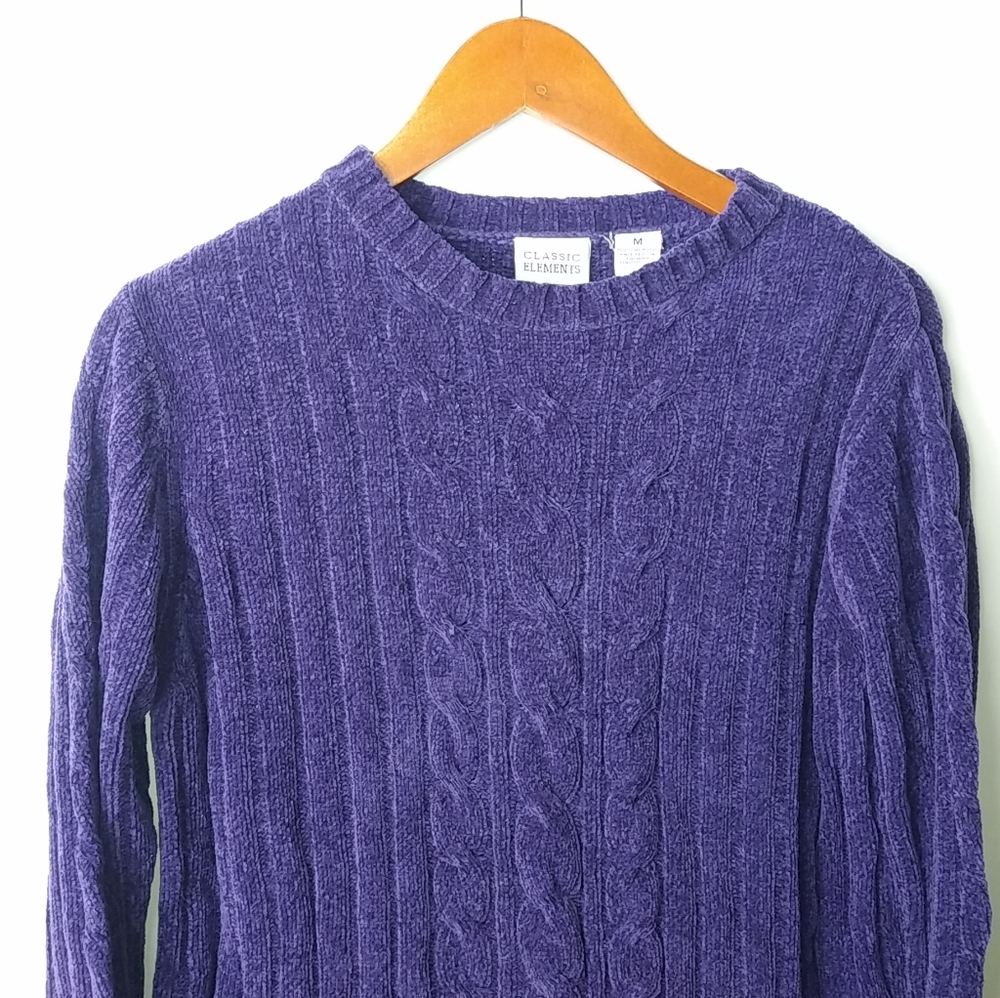 Classical Elements Purple Velour Cable Sweater M - image 4